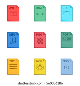 File type icons set. Cartoon illustration of 9 file type vector icons for web