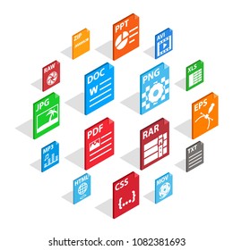 File Type Icons set in isometric 3d style isolated vector illustration