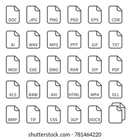 File type icons set. Simple flat style file types. Vector illustration EPS 10.