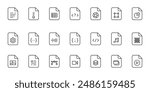 File type line icons. File formats in flat design. File and documents extensions. Icons for ui. Vector illustration.