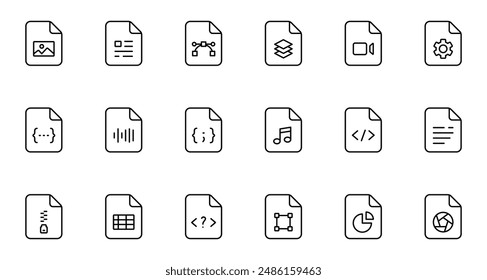 File type line icons. File formats in flat design. File and documents extensions. Icons for ui. Vector illustration.