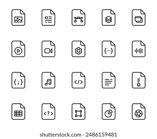 File type line icons. File formats in flat design. File and documents extensions. Icons for ui. Vector illustration.