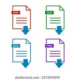 File type on white background. File type download icon. File type icons. Format and extension of documents. Set of pdf, doc, excel, Png, jpg, psd, gif, csv, xls, ppt, html, txt and others.