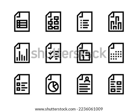 File type and Page form line vector icons. File report, Document format and Paperwork editable stroke outline icon set.