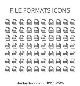 File type vector icons. File format icon set, files buttons.