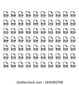 File type vector icons. File format icon set, files buttons.