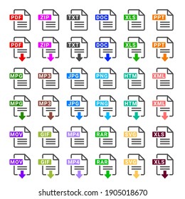 Tipos de archivo iconos vectoriales completos