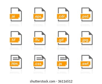 File types icons. Vector icon set. Three color icons.