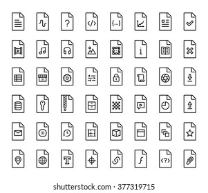 File types vector icon set in thin line style