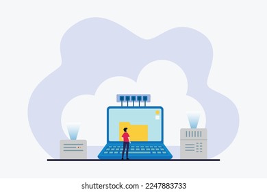 File upload backup on cloud server storage 2d vector illustration concept for banner, website, illustration, landing page, flyer, etc