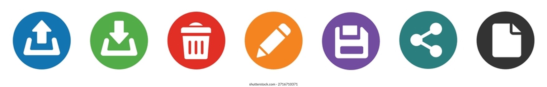 Archivo, Cargar, Descarga, Borrar, Editar Guardar, L, ícono de Compartir. Símbolos de interfaz de usuario Básicos, iconos sólidos establecidos para App de almacenamiento en la nube, administradores de archivos, paneles, plataformas SaaS, paneles de administración y sistema de interfaz de usuario empresarial