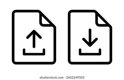 File upload and download line icon set, send and receiving document with arrow