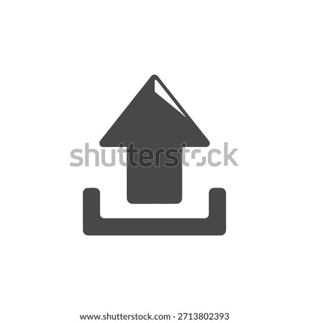 File upload icon with arrow pointing up in a box, bold outline vector graphic element. Sending data, server transfer, saving documents.