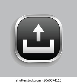 diseño de icono de carga de archivos. Estilo botón brillante rectángulo redondeado aislado en fondo gris. Ilustración del vector