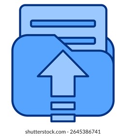 Datei Hochladen Symbol dargestellt durch Datei, nach oben Pfeil Blauer Stil.