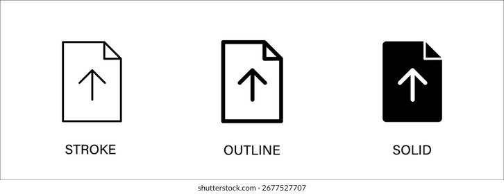 Datei-Upload-Symbol für ui-Design, Computer, Telefon, Speicher, Internet, Dokument, Daten. Vektorstrich, Umriss und Volltonsymbole. EPS10-Datei.