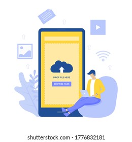 Concepto de ilustración de envío de archivos. Ilustración para sitios web, páginas de inicio, aplicaciones móviles, afiches y banners.