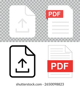 File Upload Line Vector Icon And Pdf Document Note Icon In Flat Style.
