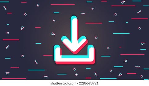 File upload symbol. Dark background with loading icon. Glitch background. Vector illustration