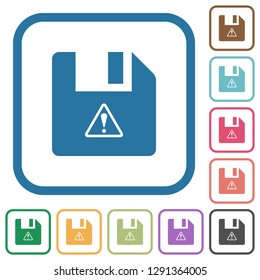 File warning simple icons in color rounded square frames on white background