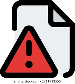 File warning vector icon in modern style, document error and data alert concept, office file issue illustration, Filled Line Icon