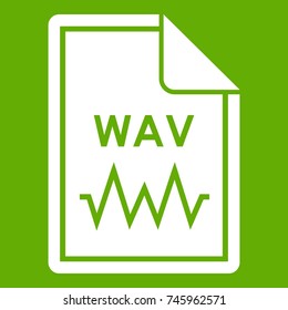 File WAV icon white isolated on green background. Vector illustration