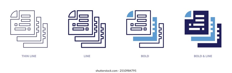 Ícone de gravação de arquivo em 4 estilos diferentes. Linha fina, Linha, Negrito e Linha Negrito. Estilo duotônico. Traçado editável.