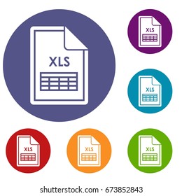 File XLS icons set in flat circle reb, blue and green color for web