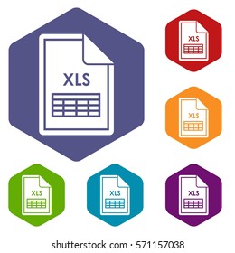 File XLS icons set rhombus in different colors isolated on white background