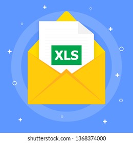 File XLS sent by message. Shown on a blue background with white elements.