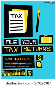 File Your Tax Returns (Flat Style Vector Illustration Finance Poster Design) With Text Box Template