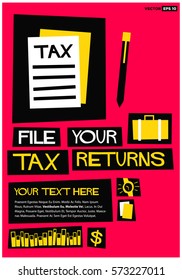 File Your Tax Returns (Flat Style Vector Illustration Finance Poster Design) With Text Box Template