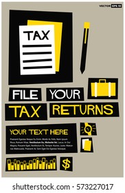 File Your Tax Returns (Flat Style Vector Illustration Finance Poster Design) With Text Box Template