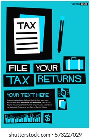 File Your Tax Returns (Flat Style Vector Illustration Finance Poster Design) With Text Box Template
