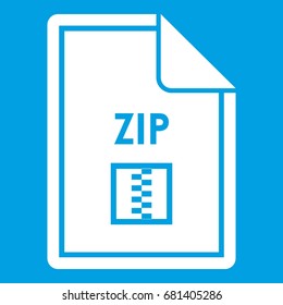 File ZIP icon white isolated on blue background vector illustration