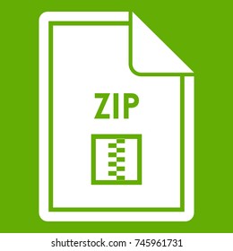File ZIP icon white isolated on green background. Vector illustration