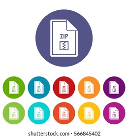 File ZIP set icons in different colors isolated on white background
