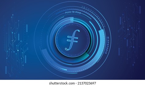 Filecoin FIL block chain crypto currency digital encryption, virtual money exchange, Technology global network vector illustration background and banner design template. Futuristic web and trading
