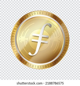 Filecoin (FIL) crypto currency logo symbol coin isolated in transparent background. Virtual money token vector illustration. 