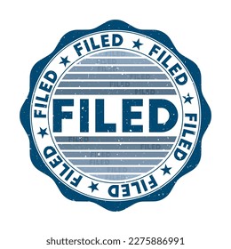 Filed badge. Grunge word round stamp with texture in Mermaid Blues color theme. Vintage style geometric filed seal with gradient stripes. Appealing vector illustration.
