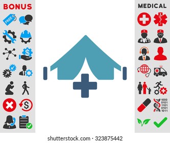 Filed Hospital vector icon. Style is bicolor flat symbol, cyan and blue colors, rounded angles, white background.