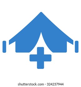 Filed Hospital vector icon. Style is flat symbol, cobalt color, rounded angles, white background.
