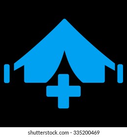 Filed Hospital vector icon. Style is flat symbol, blue color, rounded angles, black background.