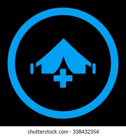 Filed Hospital vector icon. Style is flat rounded symbol, blue color, rounded angles, black background.