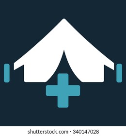 Filed Hospital vector icon. Style is bicolor flat symbol, blue and white colors, rounded angles, dark blue background.