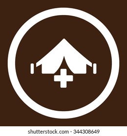 Filed Hospital vector icon. Style is flat rounded symbol, white color, rounded angles, brown background.