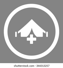 Filed Hospital vector icon. Style is flat rounded symbol, white color, rounded angles, gray background.