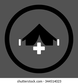 Filed Hospital vector icon. Style is bicolor flat rounded symbol, black and white colors, rounded angles, gray background.