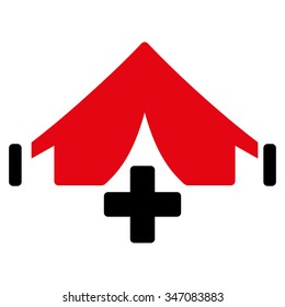 Filed Hospital vector icon. Style is bicolor flat symbol, intensive red and black colors, rounded angles, white background.