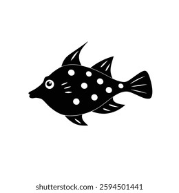 Filefish Silhouette Vector Art and Black Color Filefish Fish Design Illustration